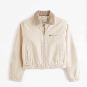 Abercrombie Crop Twill Workwear Jacket Cream Gray Corduroy Collar Streetwear-XL
